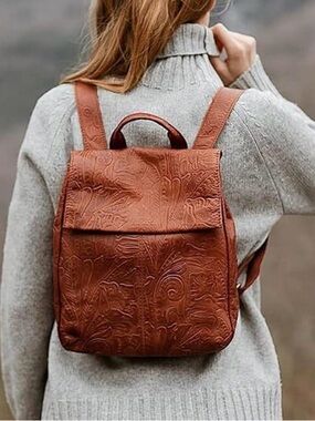 American Leather Co Embossed Liberty Tan Leather Backpack Women's Boho Backpack